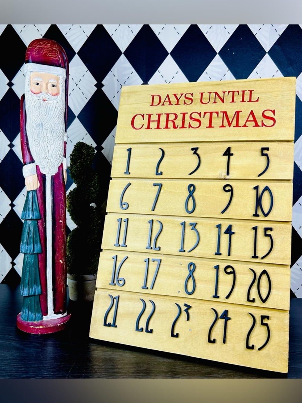 Rustic Wooden Santa & Christmas Countdown Calendar Pair Set‎ 20 Inch